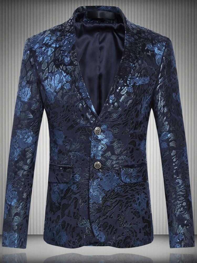 Blazer Masculino Com Estampa Vintage De Lapela Entalhada