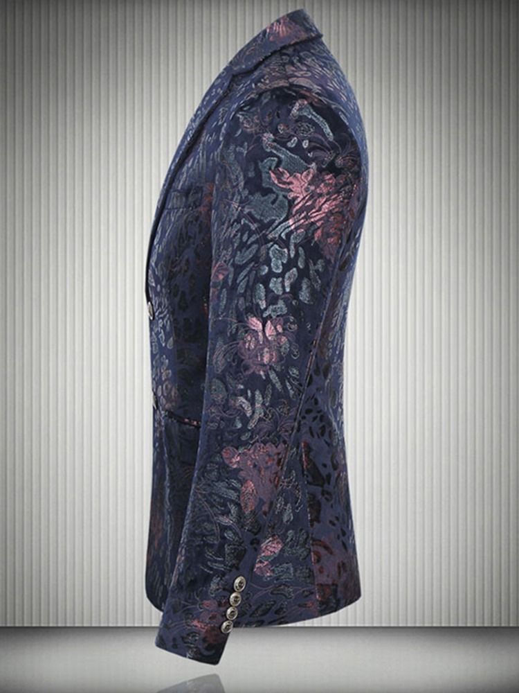 Blazer Masculino Com Estampa Vintage De Lapela Entalhada