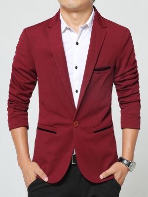 Blazer Masculino De Cor Sólida Pocket Slim Vogue