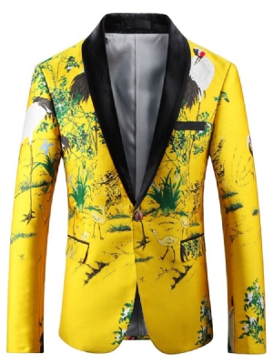 Blazer Masculino Elegante Estampado Floral Lapela Entalhada