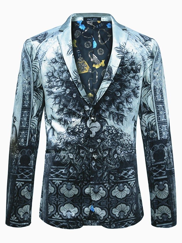 Blazer Masculino De Peito Único 3d Peacock Print Vogue Clássico