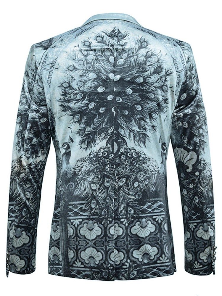 Blazer Masculino De Peito Único 3d Peacock Print Vogue Clássico