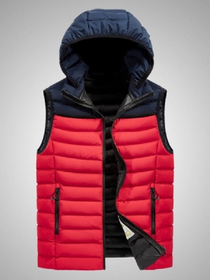 Bloco De Cores Com Zíper Espesso Colete Casual Masculino