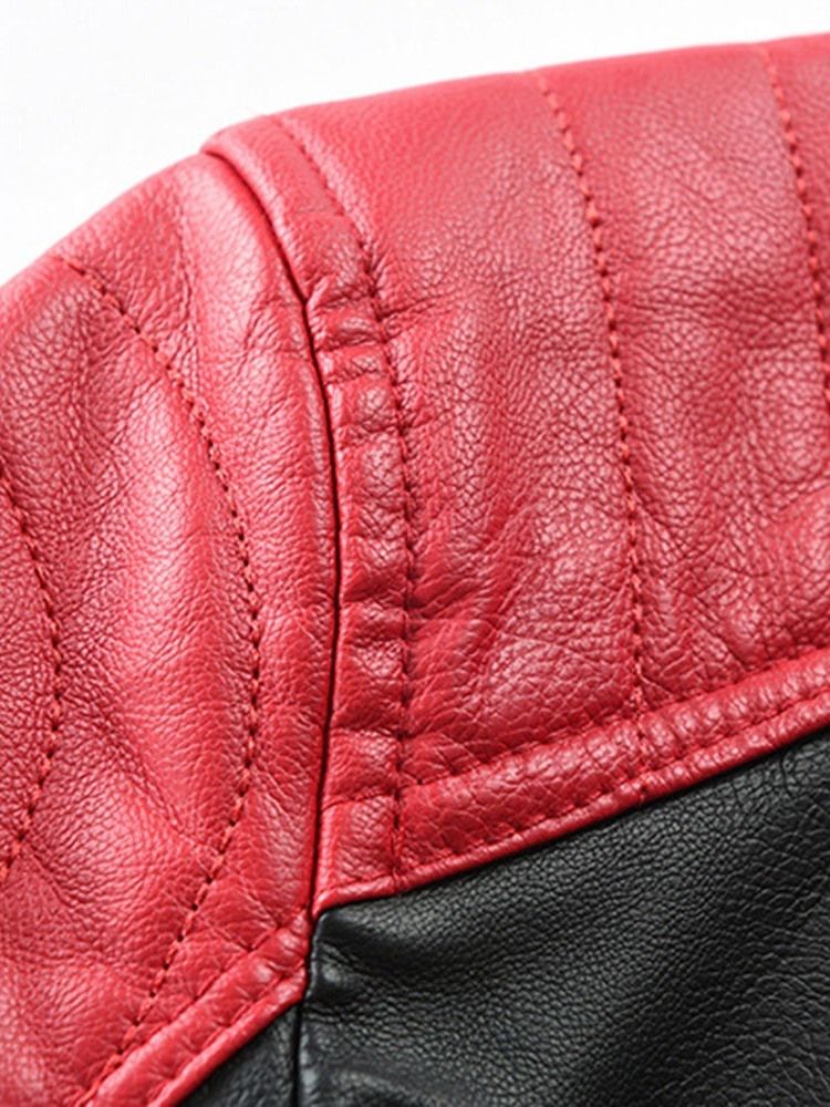 Bloco De Cores Masculino Gola Padrão Patchwork Jaqueta De Couro Casual
