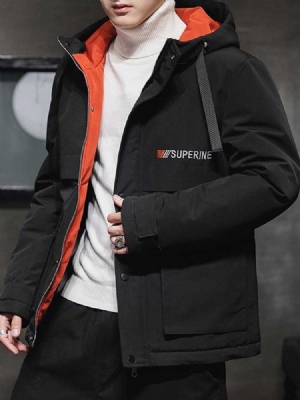 Blusão De Cor Com Capuz E Zíper Jaqueta Casual Masculina