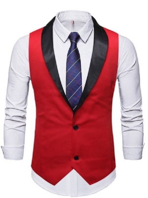 Button Color Block Colete Casual Masculino Com Peito Único