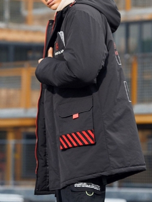 Casaco Acolchoado Masculino Com Capuz E Grande Bolso Com Zíper Casual