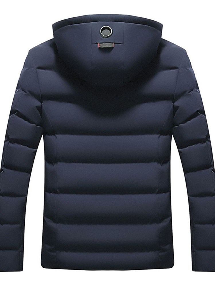 Casaco Acolchoado Masculino Com Capuz Liso Estilo Zíper Europeu