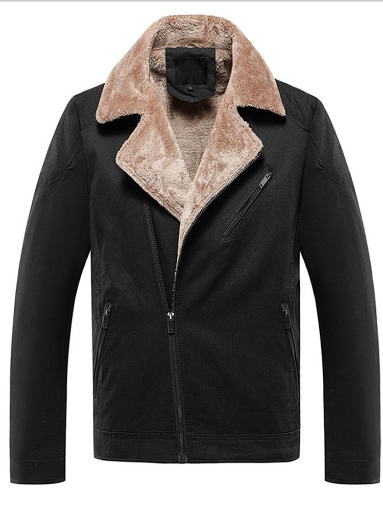 Casaco Casual Masculino De Lapela De Lã Com Zíper Liso
