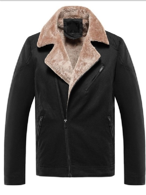Casaco Casual Masculino De Lapela De Lã Com Zíper Liso