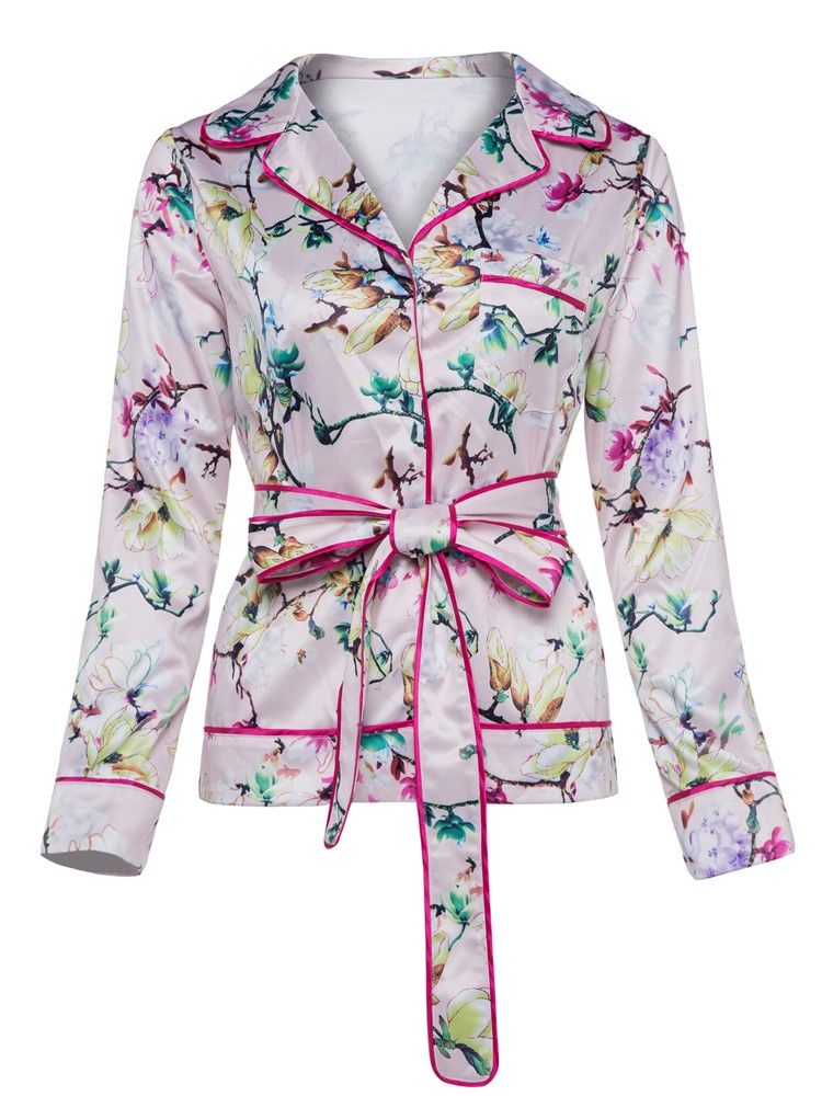 Casaco Feminino Com Estampa Floral De Lapela Entalhada
