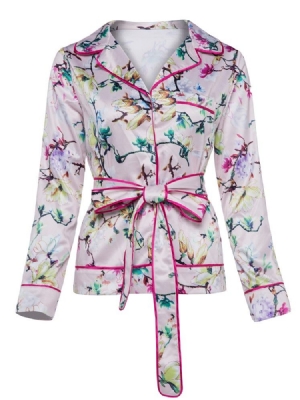 Casaco Feminino Com Estampa Floral De Lapela Entalhada