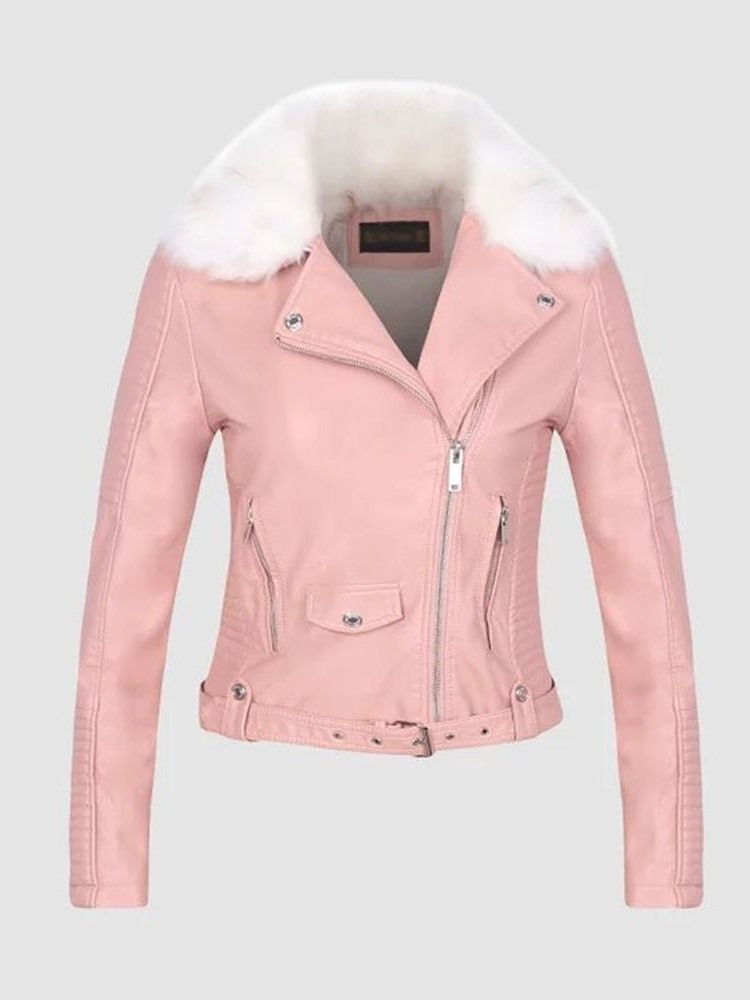 Casaco Feminino Com Zíper Fino Pu Primavera Pu