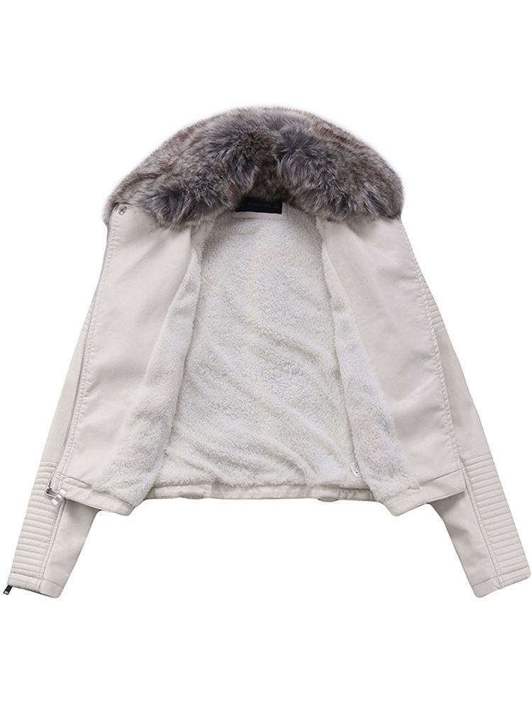 Casaco Feminino Com Zíper Fino Pu Primavera Pu