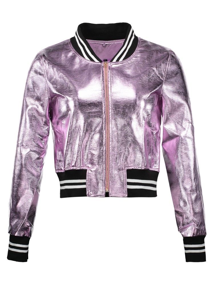 Casaco Feminino Com Zíper Com Gola Listrada De Pu
