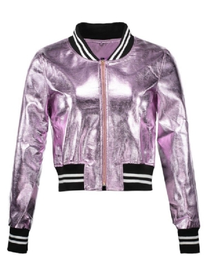 Casaco Feminino Com Zíper Com Gola Listrada De Pu