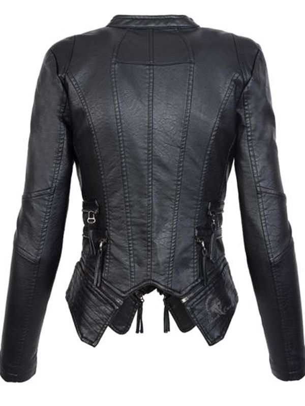 Casaco Feminino Fino De Pu Com Zíper