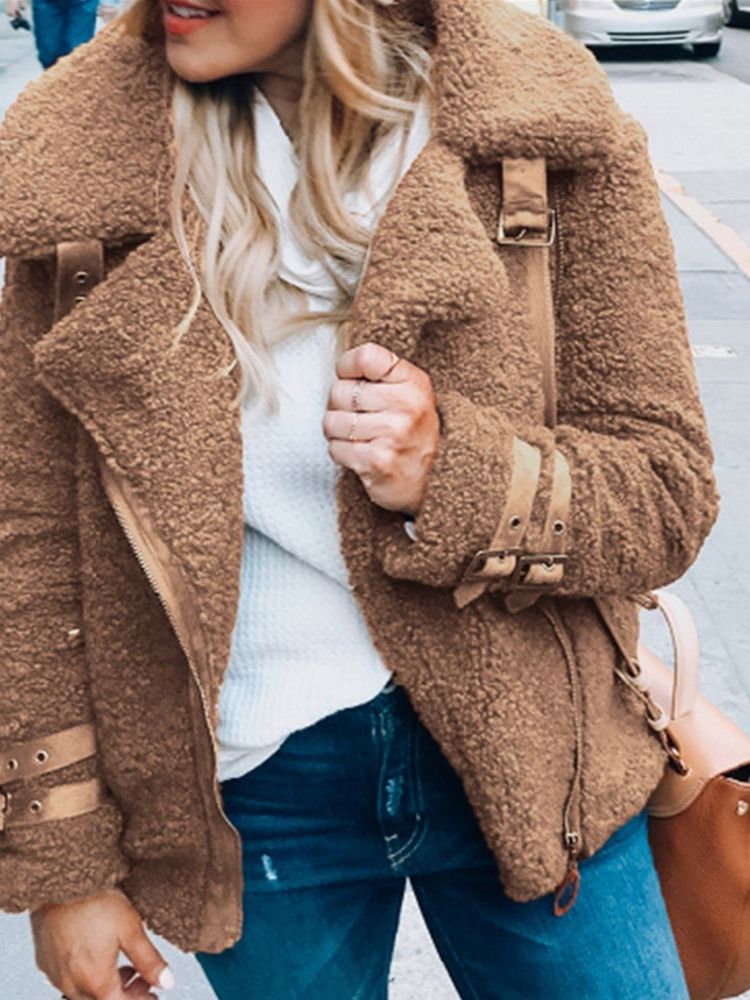 Casaco Feminino De Inverno Com Zíper De Manga Comprida Espesso Padrão