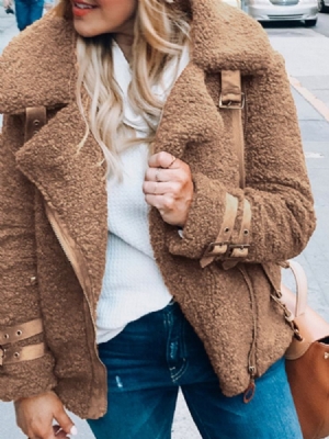 Casaco Feminino De Inverno Com Zíper De Manga Comprida Espesso Padrão