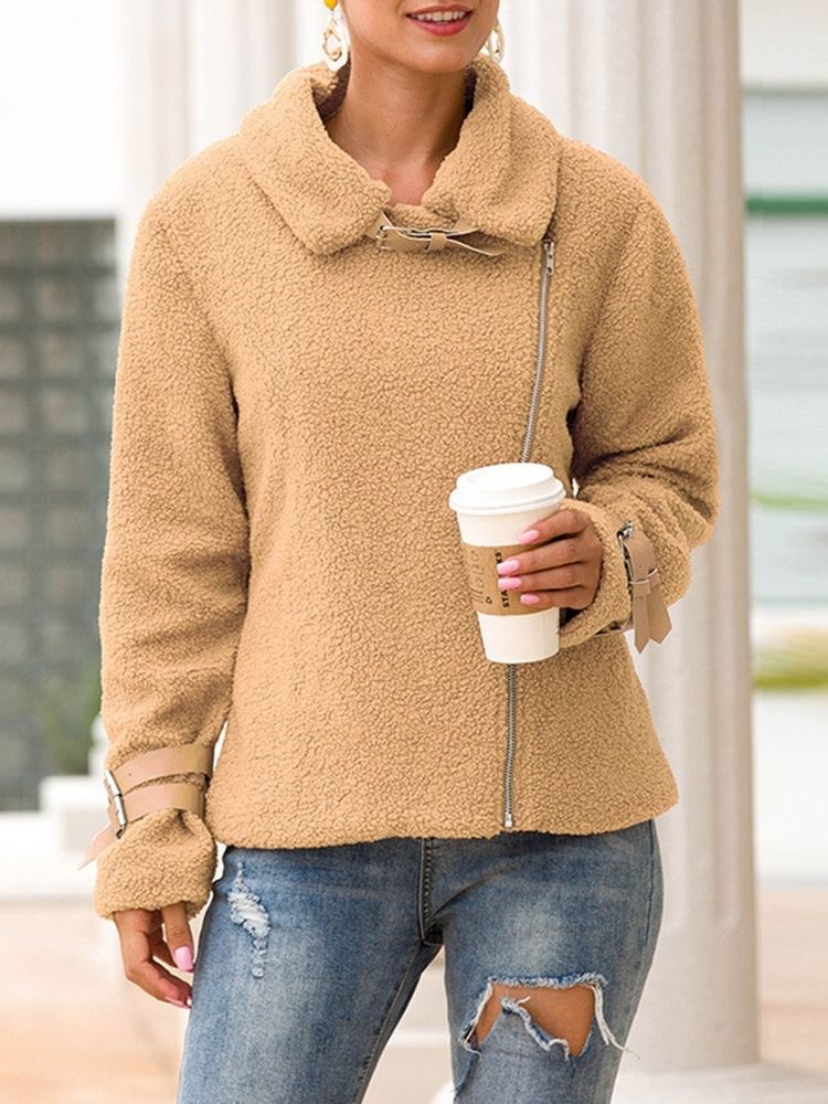 Casaco Feminino De Inverno Com Zíper De Manga Comprida Espesso Padrão