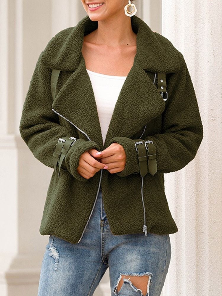 Casaco Feminino De Inverno Com Zíper De Manga Comprida Espesso Padrão