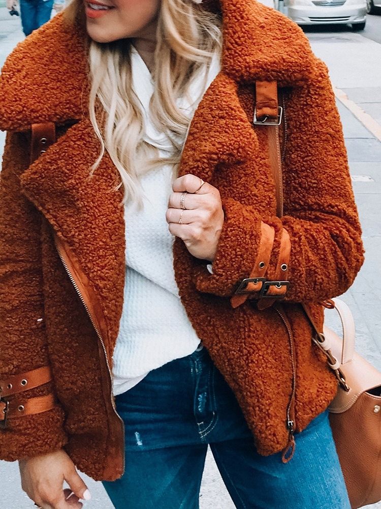 Casaco Feminino De Inverno Com Zíper De Manga Comprida Espesso Padrão