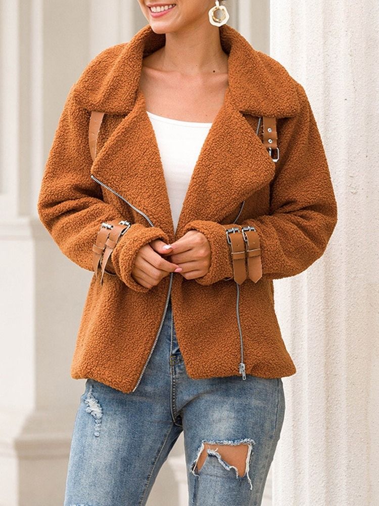Casaco Feminino De Inverno Com Zíper De Manga Comprida Espesso Padrão