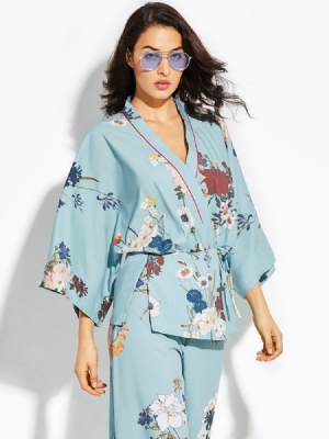 Casaco Feminino De Quimono Com Estampa De Flores Soltas