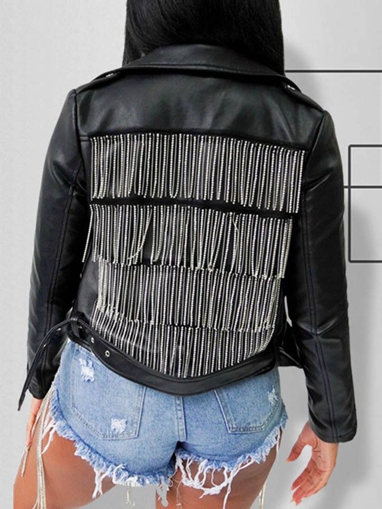 Casaco Feminino Reto Curto Com Zíper Pu