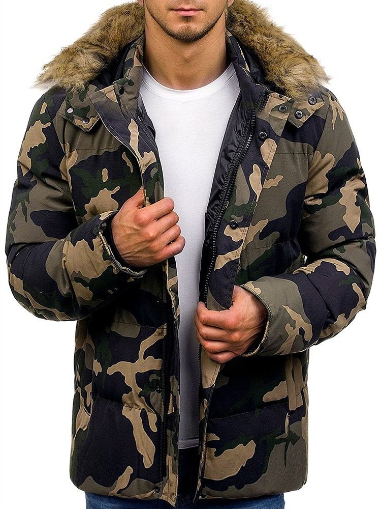 Casaco Masculino Com Camuflagem De Bolso Médio Com Zíper Casual