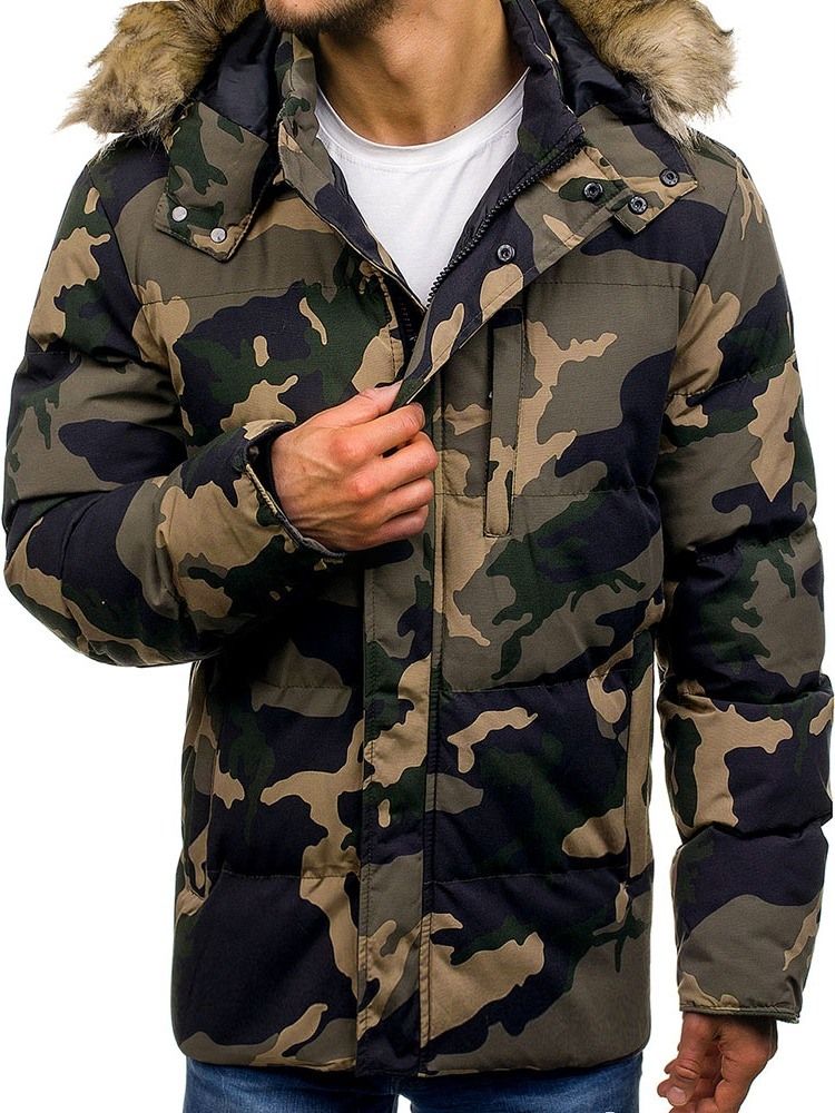 Casaco Masculino Com Camuflagem De Bolso Médio Com Zíper Casual