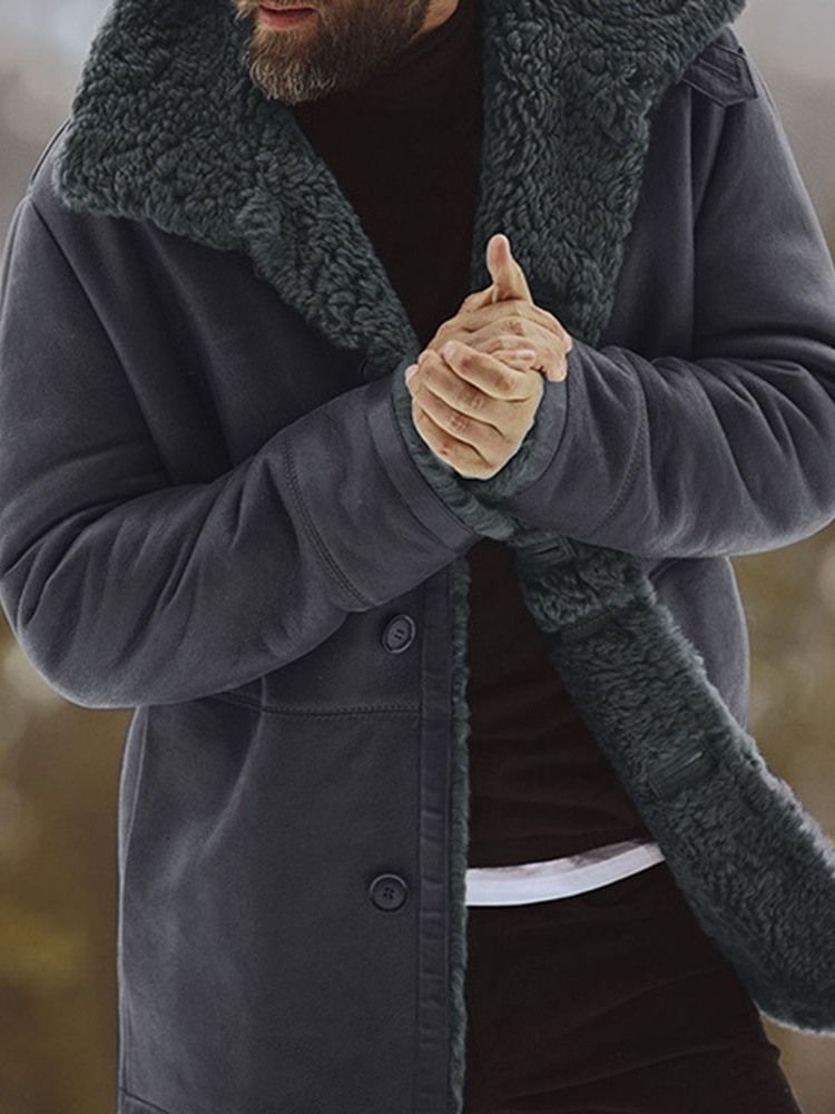 Casaco Masculino De Lapela Lisa Grossa Lisa De Inverno Com Peito Único