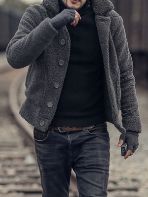 Casaco Masculino Liso De Lapela Grossa De Inverno Fino