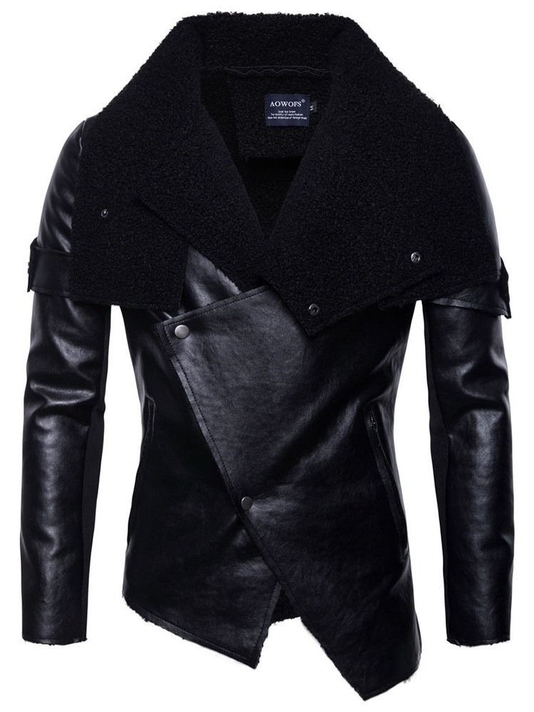 Casaco Masculino Patchwork Simples Lapela Com Zíper Europeu
