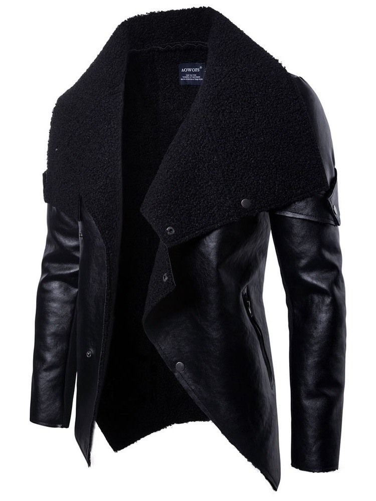 Casaco Masculino Patchwork Simples Lapela Com Zíper Europeu