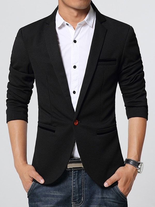 Casaco Masculino Simples De Um Botão De Cor Sólida