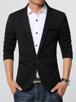 Casaco Masculino Simples De Um Botão De Cor Sólida