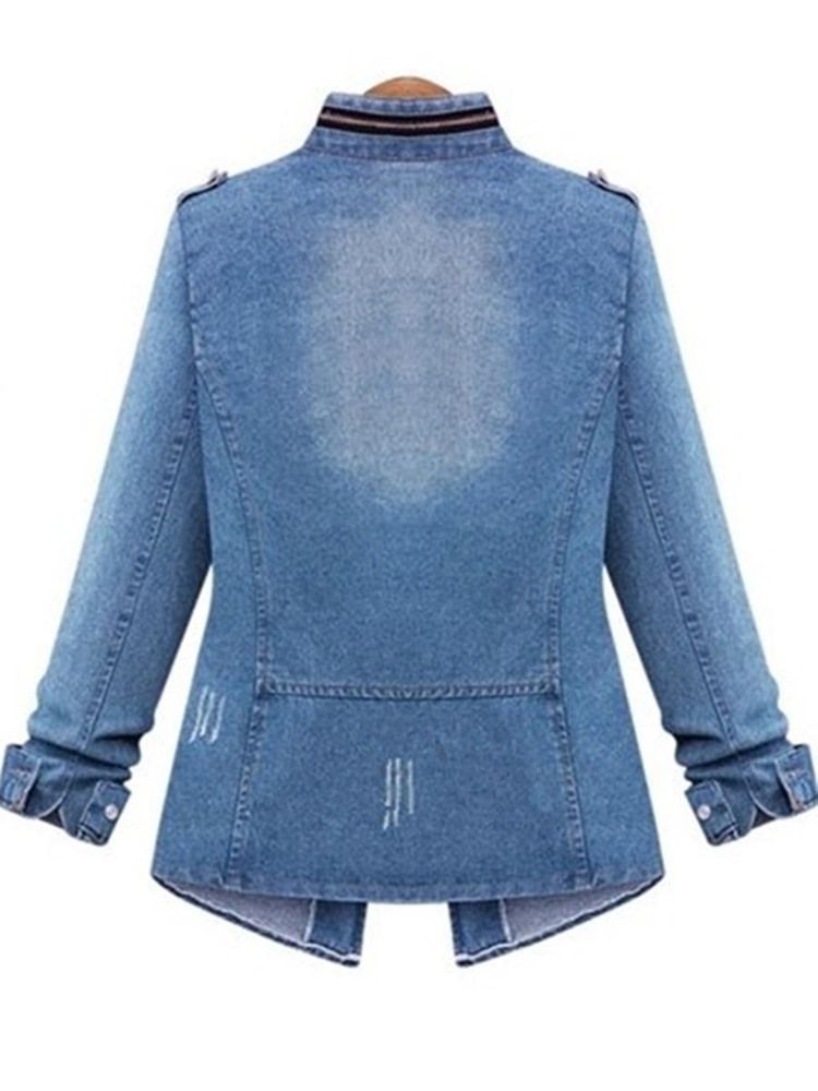 Casacos Jeans De Manga Comprida Com Zíper Feminino
