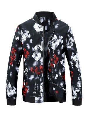 Colarinho De Cor Block Zipper Slim Jaqueta Casual Masculina