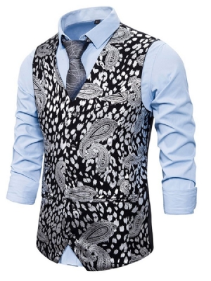 Colete Casual Masculino Com Decote Em V Com Estampa De Leopardo