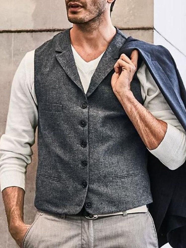 Colete De Lapela Lisa Europeia Com Decote Único Masculino
