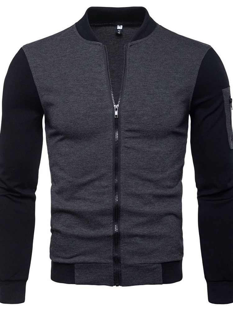 Color Block Stand Collar Zipper Fall Mens Slim Jacket