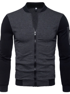 Color Block Stand Collar Zipper Fall Mens Slim Jacket
