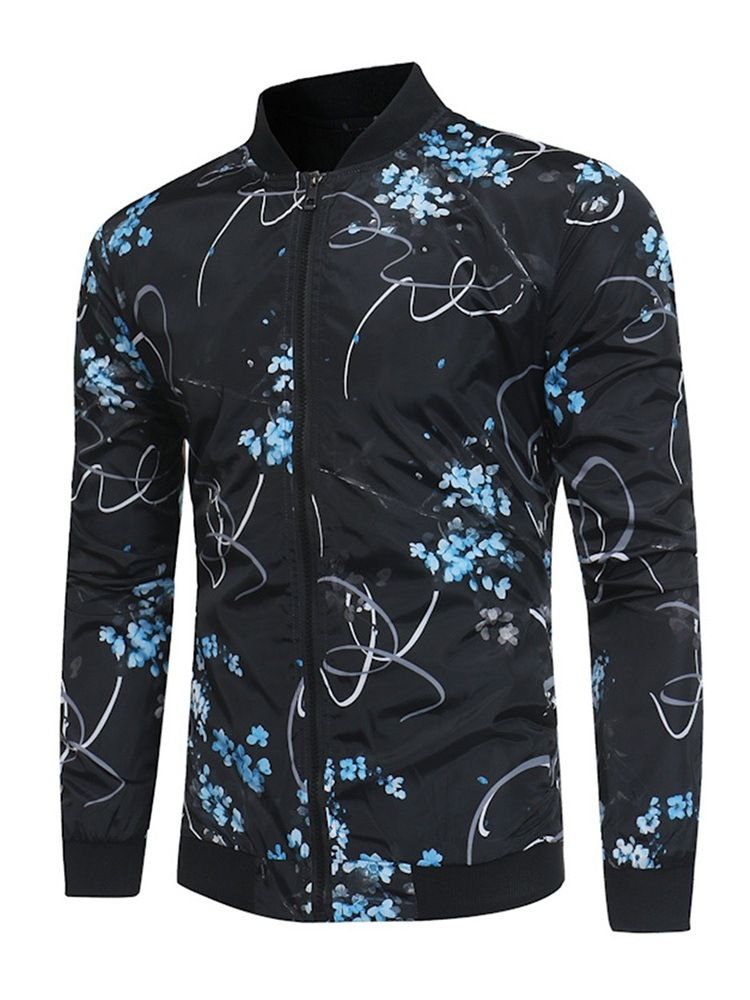 Estampa Floral Estampa Gola Masculina Jaqueta Primavera