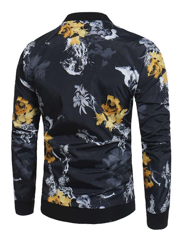 Impressão Color Block Stand Collar Casual Masculino Jaqueta Slim