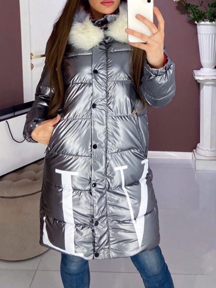 Jaqueta Acolchoada Feminina De Algodão Com Bolso Com Zíper Longo