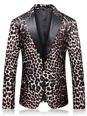 Jaqueta Blazer Leopardo De Um Botão Masculino Com Lapela Fina Fit