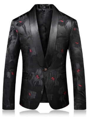 Jaqueta Blazer Masculino Floral De Lapela Com Entalhe Fino
