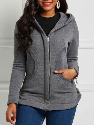 Jaqueta Casual Feminina Com Capuz E Bolso Com Zíper