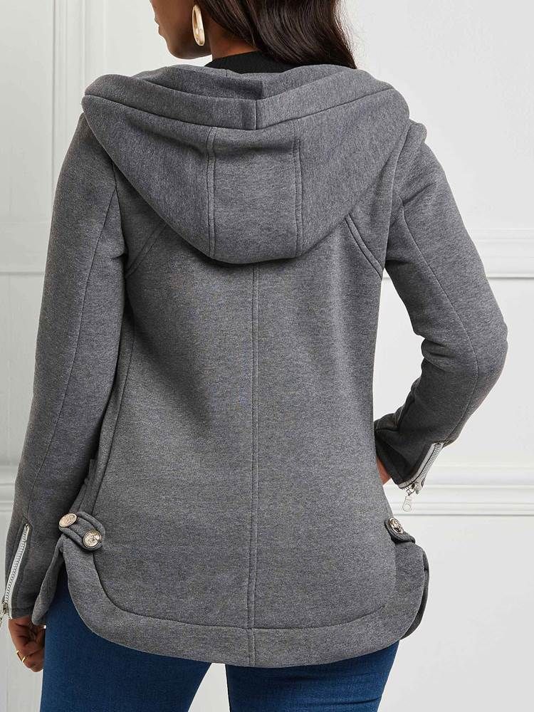 Jaqueta Casual Feminina Com Capuz E Bolso Com Zíper